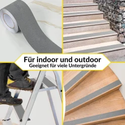 Antirutsch Klebeband selbstklebend anti-rutsch Tape Band Klebestreifen FixoFlex Breite 5 & 10cm Grau 10m Rolle