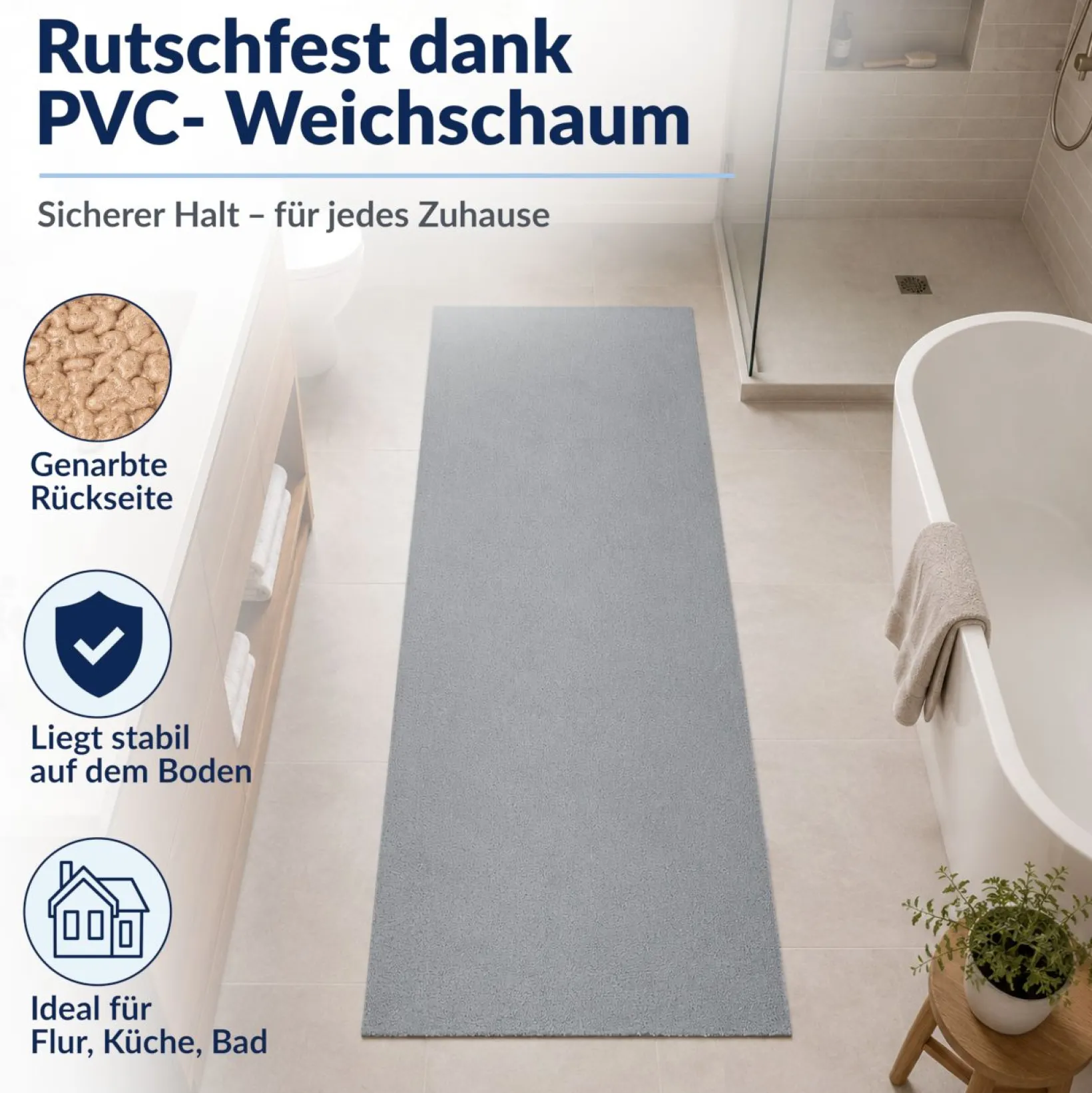 Badematte Badteppich Badezimmer Teppich Mikrofaser Grau