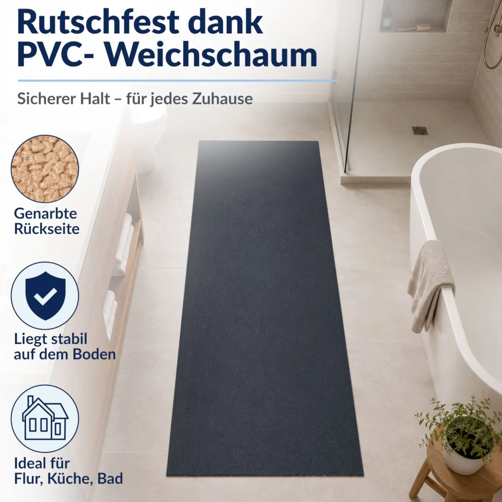 Badematte Badteppich Badezimmer Teppich Mikrofaser Anthrazit