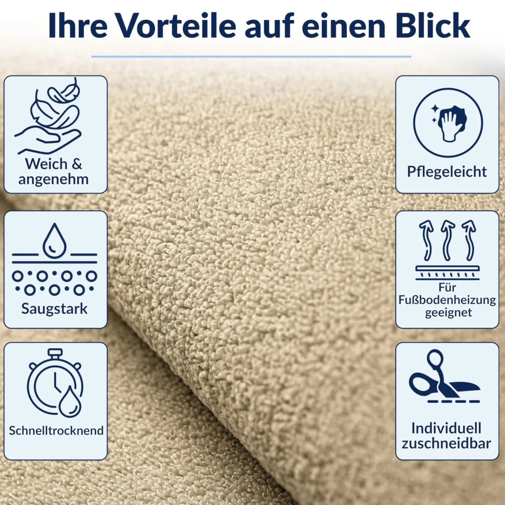 Badematte Badteppich Badezimmer Teppich Mikrofaser Beige