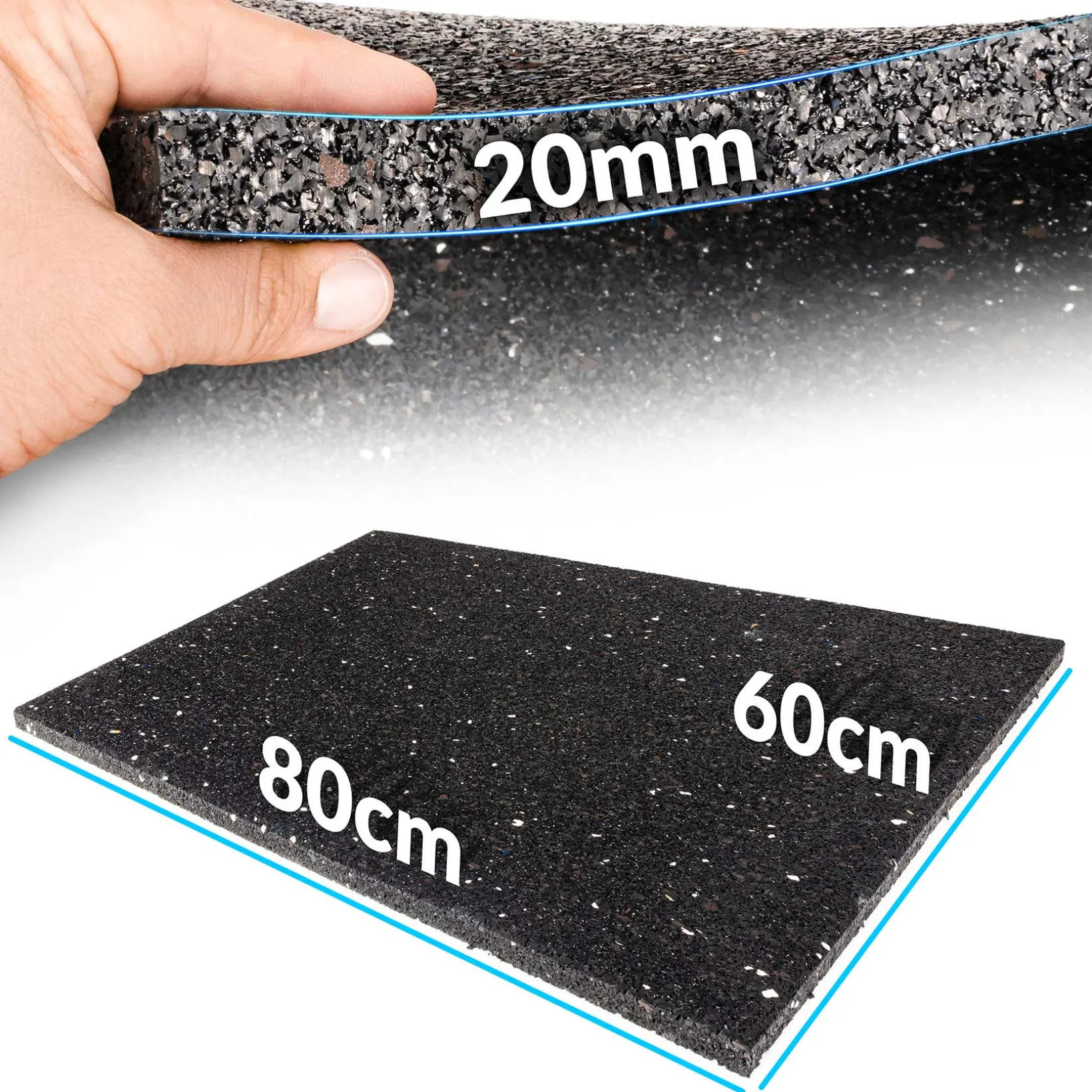 Bautenschutzmatte Gummigranulat Antivibrationsmatte Bodenschutzmatte 2cm Stark – 120x80cm / 80x60cm / 60x60cm