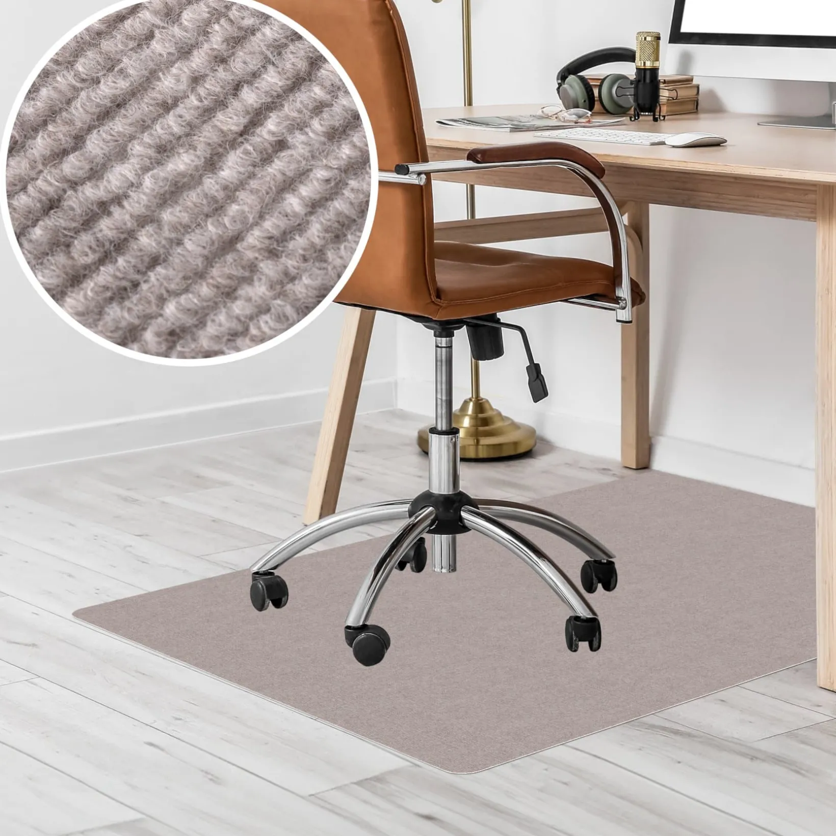 Bodenschutzmatte Bürostuhlunterlage Schreibtischstuhl Unterlage Teppich selbsthaftend NEMESIS Beige