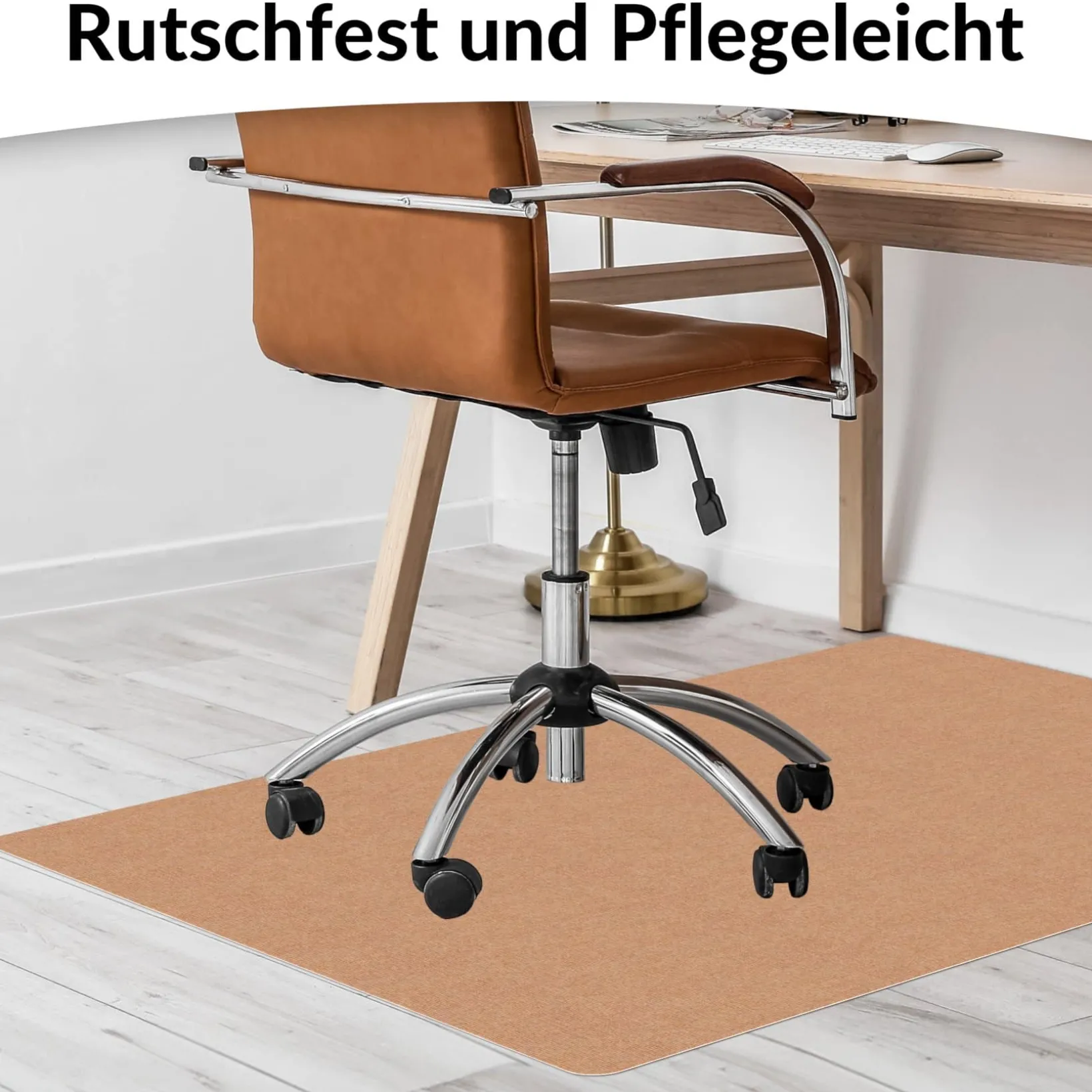 Bodenschutzmatte Bürostuhlunterlage Schreibtischstuhl Unterlage Teppich selbsthaftend NEMESIS Hellbraun