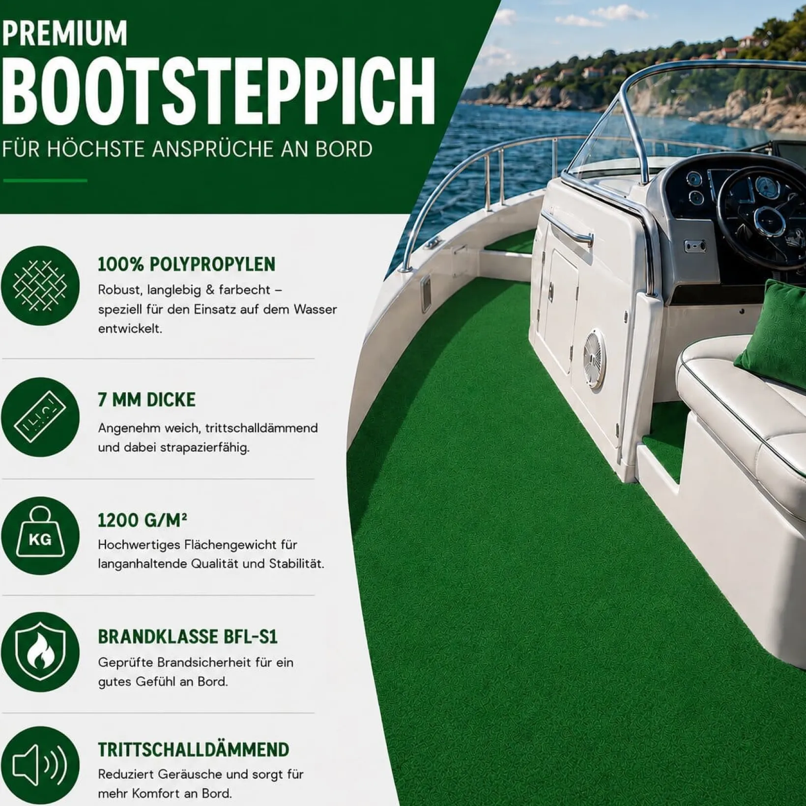 Bootsteppich Grün Bodenbelag Teppich für Boote nach Maß
