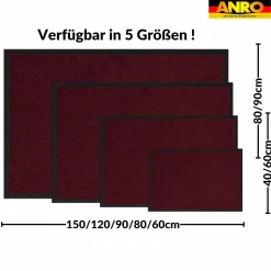 Fußmatte Schmutzfangmatte QUEEN Sauberlaufmatte Schmutzmatte mit Gummirand für innen & außen 5 Größen Bordeaux