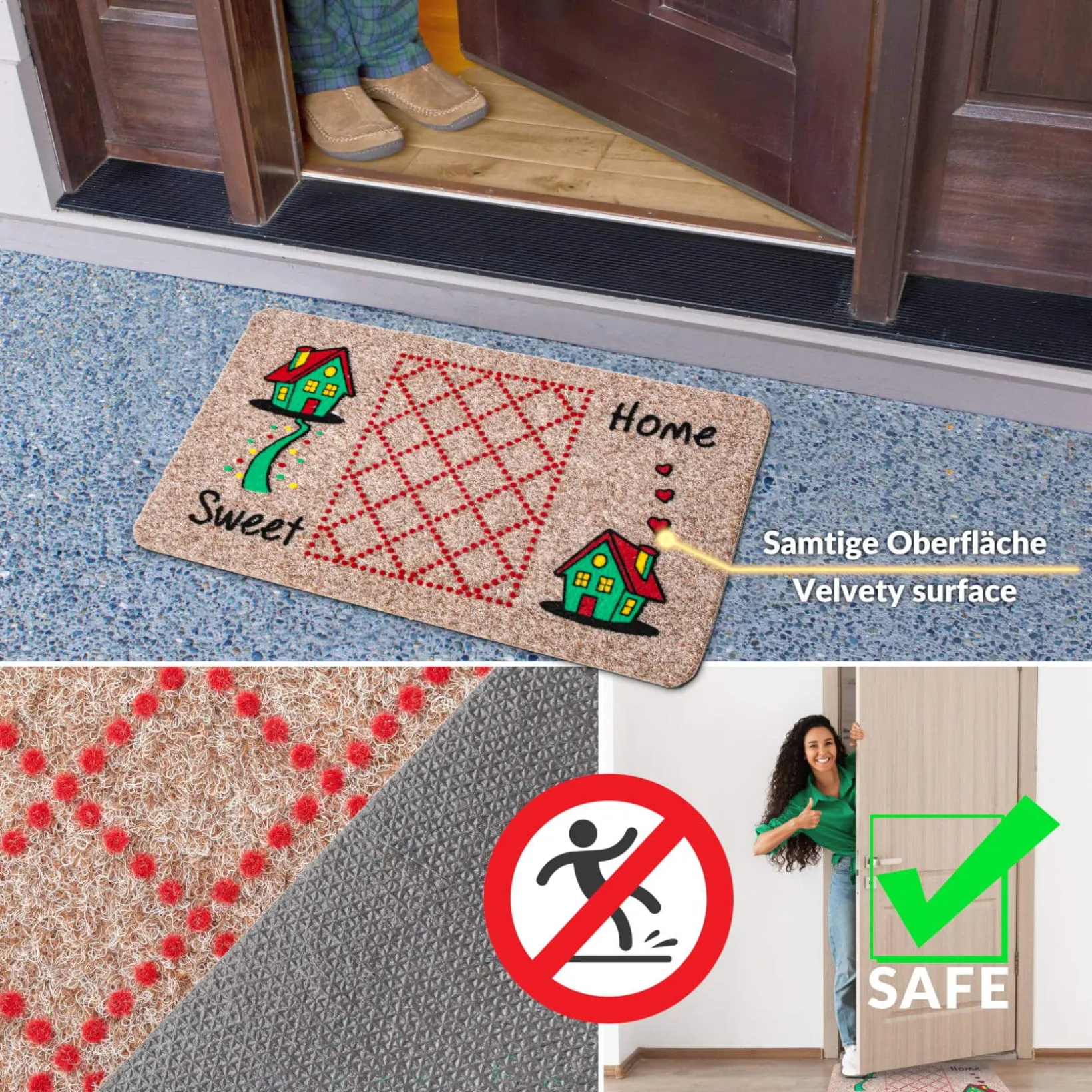 Fußmatte Schmutzfangmatte Türvorleger rutschfest Sweet Home 40x70cm