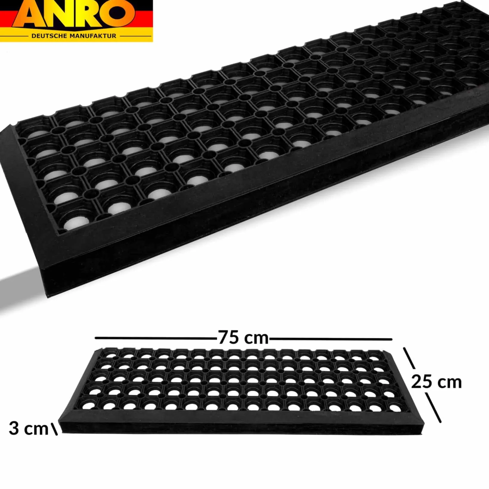 Gummi Stufenmatte Kantenschutz Ringgummi Loch Muster Drainage Treppenstuffen Antirutschmatte 75x25x3cm