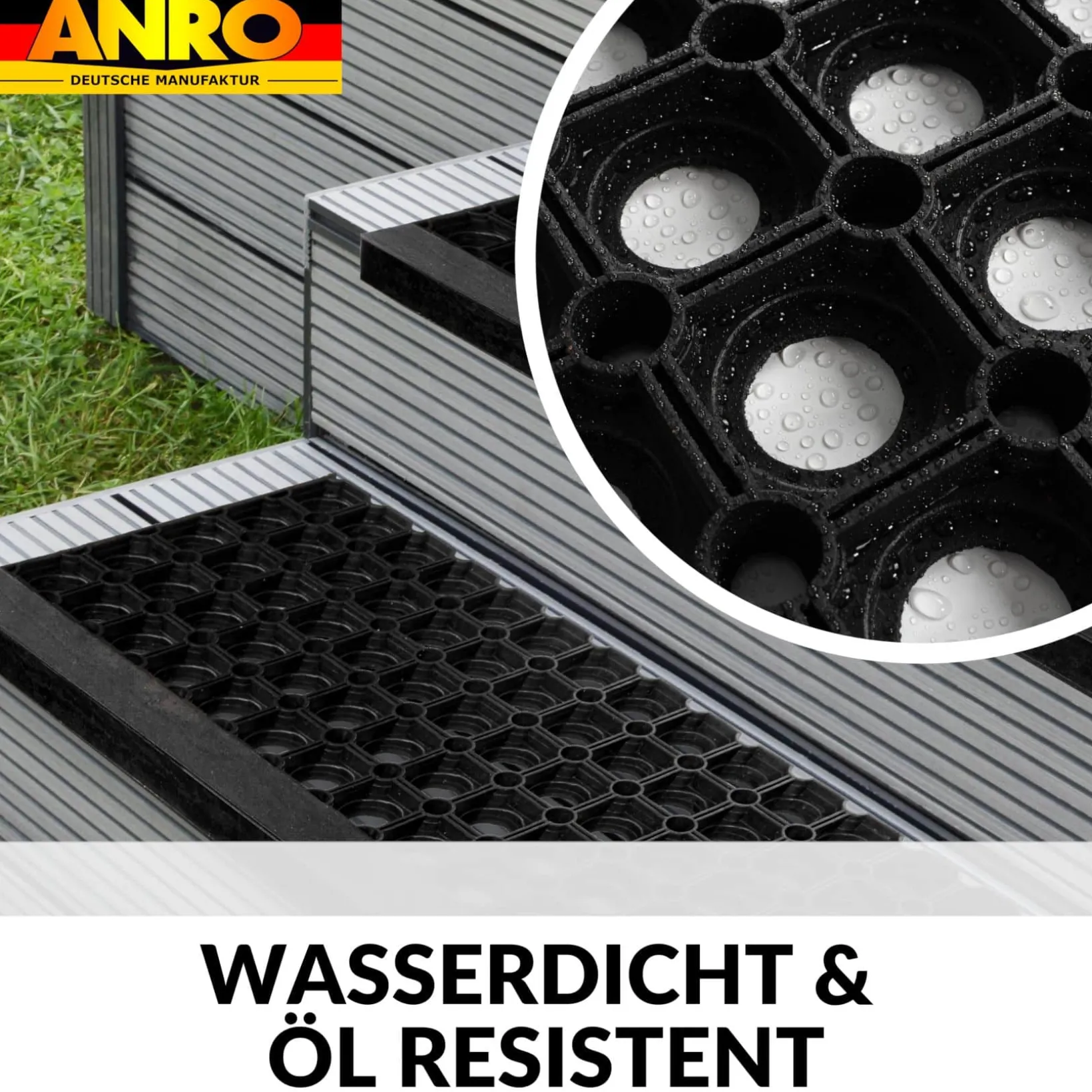 Gummi Stufenmatte Kantenschutz Ringgummi Loch Muster Drainage Treppenstuffen Antirutschmatte 75x25x3cm