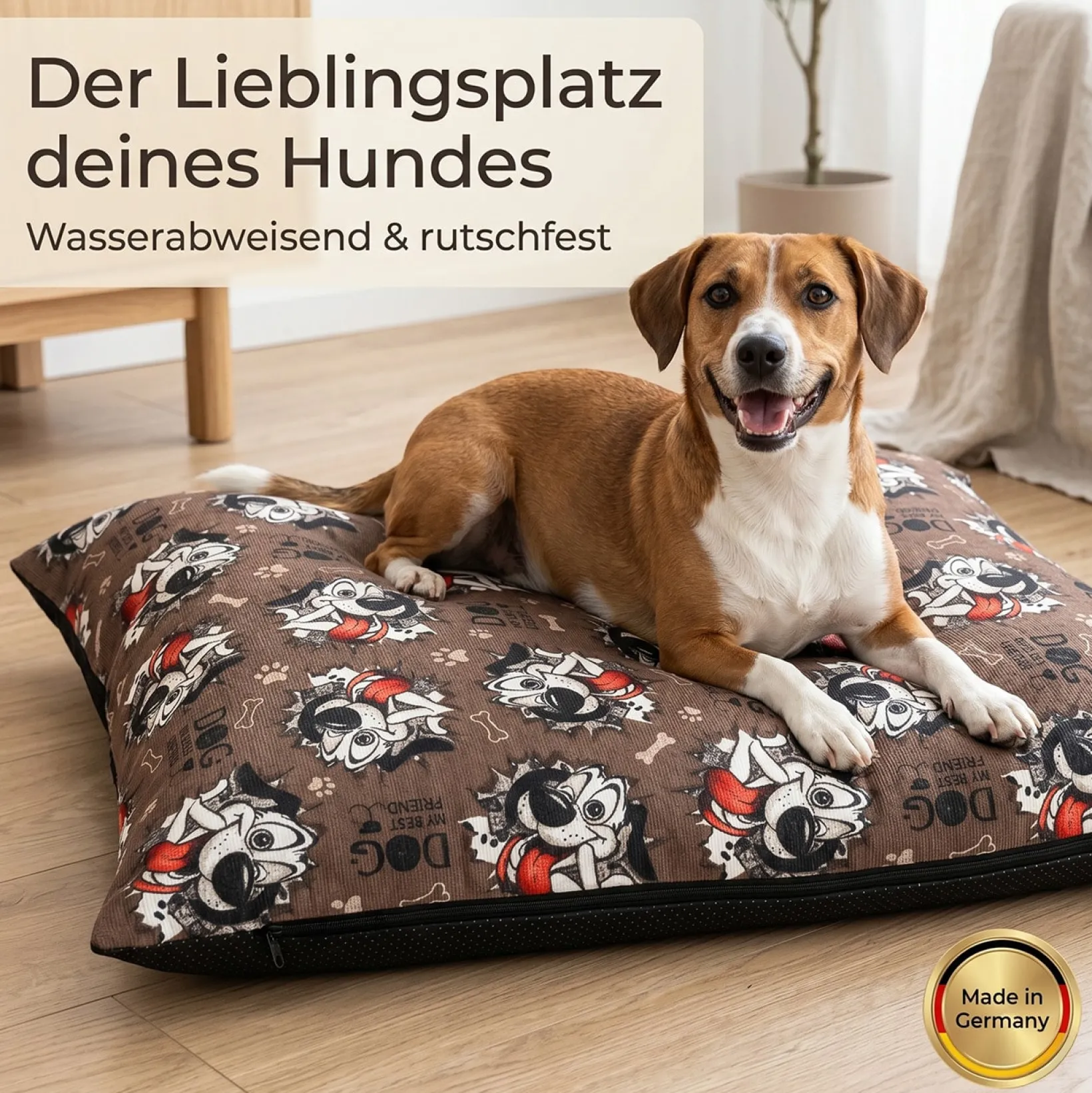 Hundekissen Hundematte abwaschbar Hunde Kissen 4 Größen Hundemotive Braun