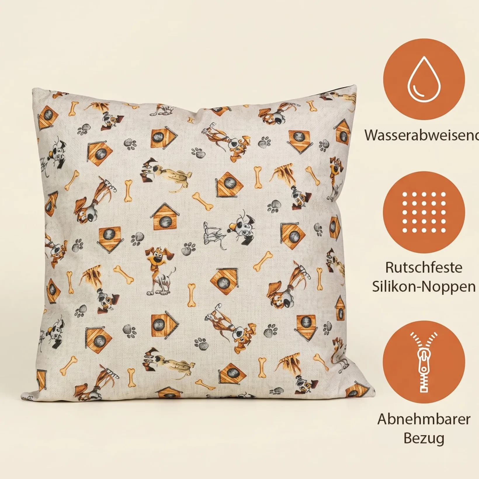 Hundekissen Hundematte abwaschbar Hunde Kissen 4 Größen Hundemotive Beige