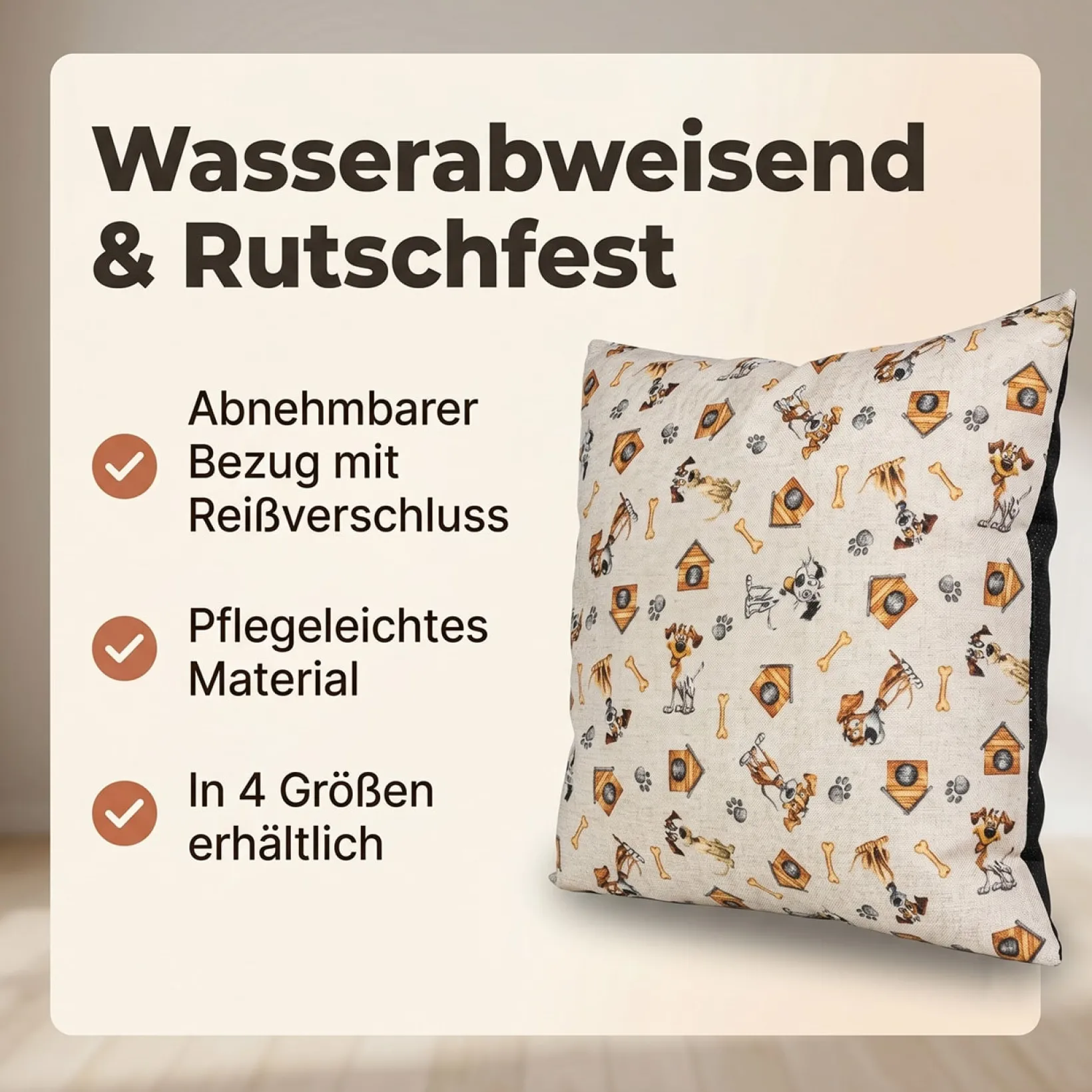 Hundekissen Hundematte abwaschbar Hunde Kissen 4 Größen Hundemotive Beige