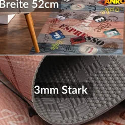 Küchenläufer abwaschbar Küchenteppich rutschfest Teppichläufer Läufer Flur pflegeleicht Vintage Kaffee 52cm Breite