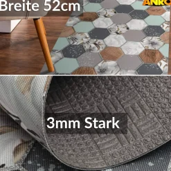 Küchenläufer abwaschbar Küchenteppich rutschfest Teppichläufer Läufer Flur pflegeleicht Nordic Hexa 52cm Breite