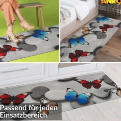 Küchenläufer abwaschbar Küchenteppich rutschfest Teppichläufer Läufer Flur pflegeleicht Schmetterlinge 52cm Breite