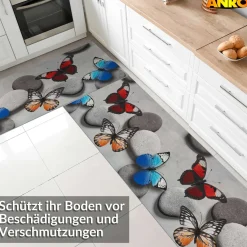 Küchenläufer abwaschbar Küchenteppich rutschfest Teppichläufer Läufer Flur pflegeleicht Schmetterlinge 52cm Breite