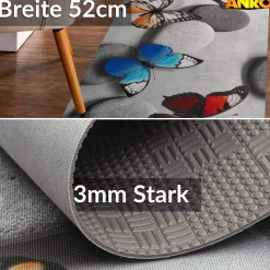 Küchenläufer abwaschbar Küchenteppich rutschfest Teppichläufer Läufer Flur pflegeleicht Schmetterlinge 52cm Breite