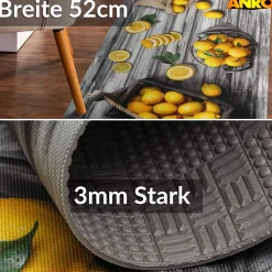 Küchenläufer abwaschbar Küchenteppich rutschfest Teppichläufer Läufer Flur pflegeleicht Zitronen 52cm Breite