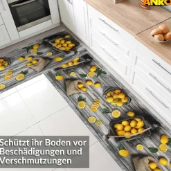 Küchenläufer abwaschbar Küchenteppich rutschfest Teppichläufer Läufer Flur pflegeleicht Zitronen 52cm Breite