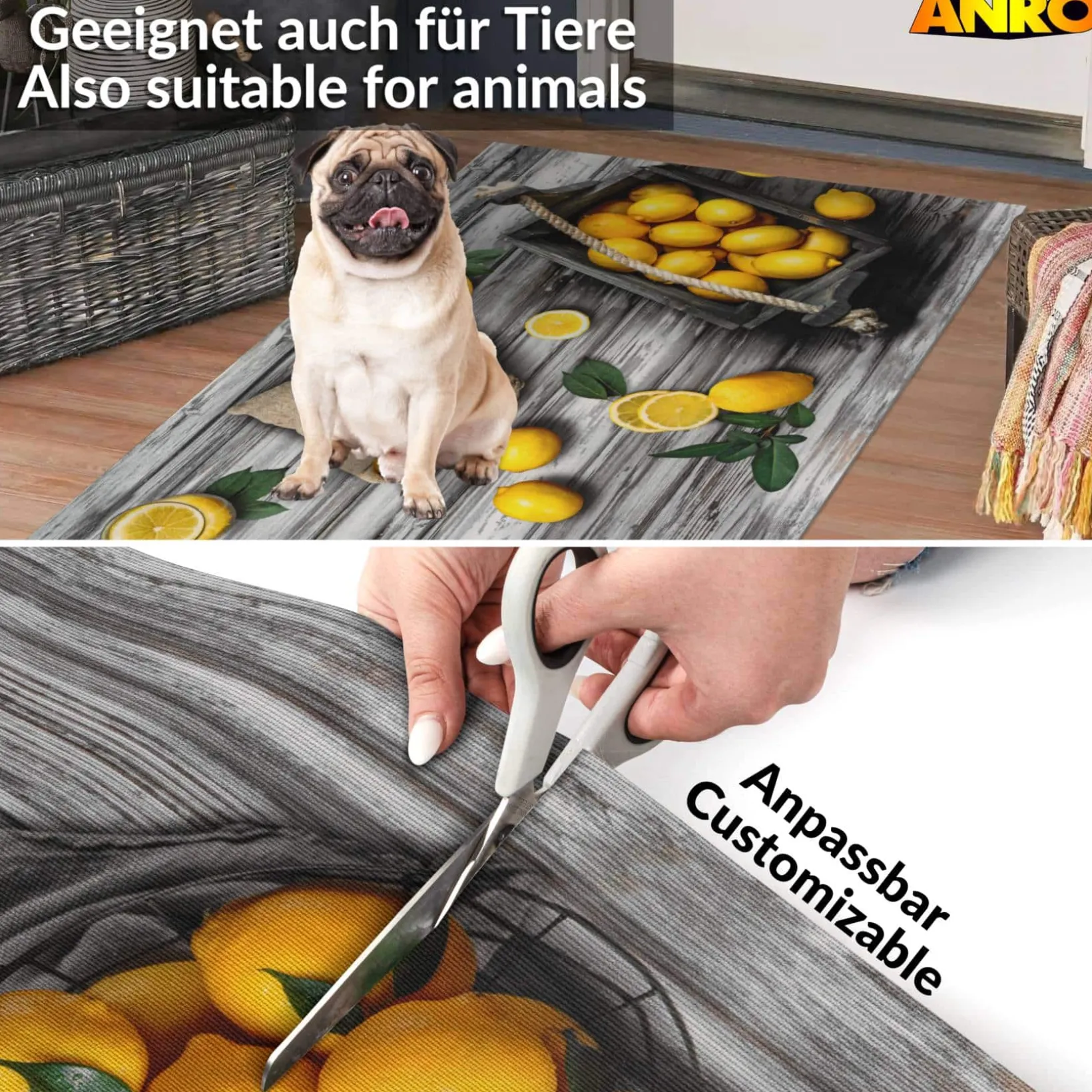 Küchenläufer abwaschbar Küchenteppich rutschfest Teppichläufer Läufer Flur pflegeleicht Zitronen 52cm Breite