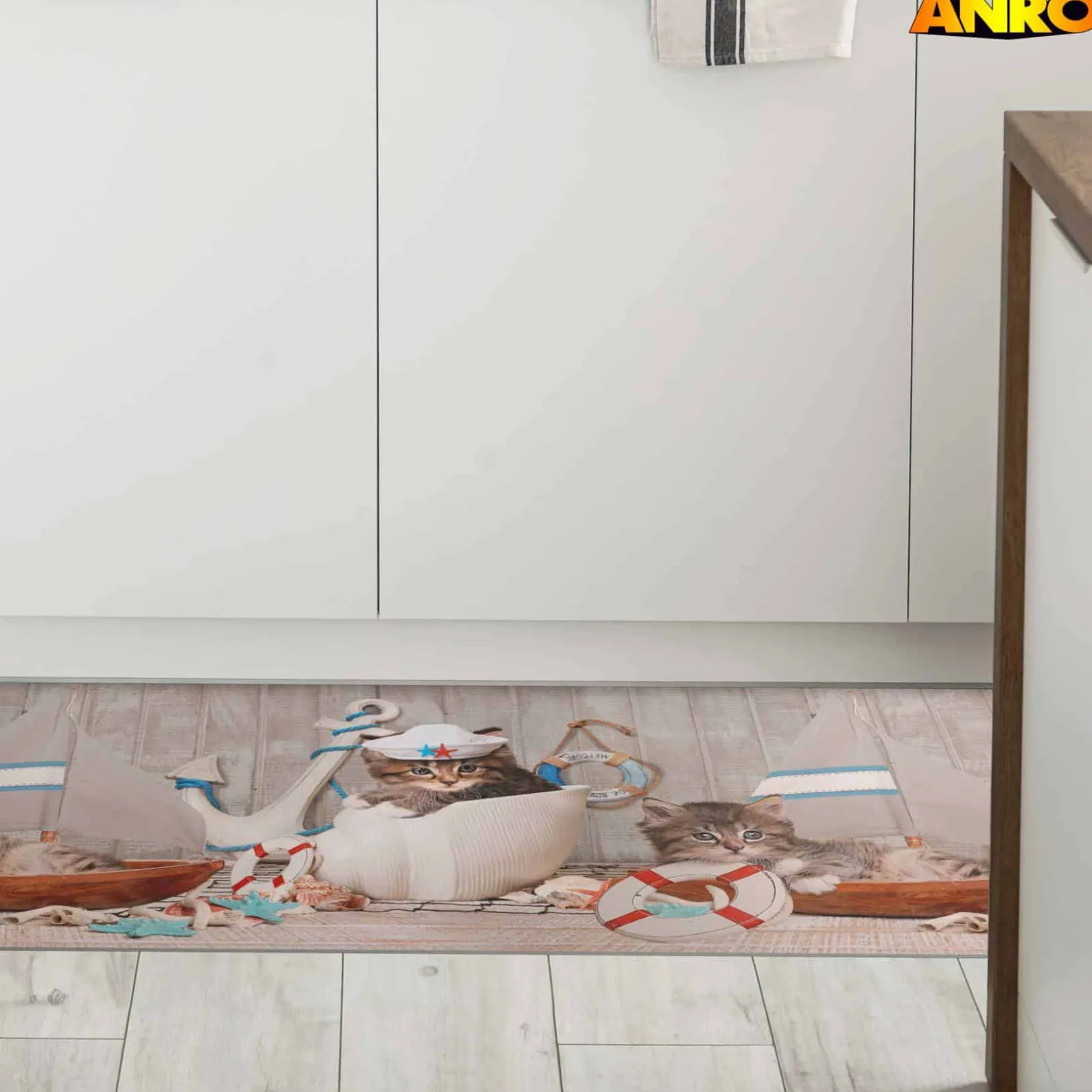 Küchenläufer abwaschbar Küchenteppich rutschfest Teppichläufer Läufer Flur pflegeleicht kleine Matrosen 52cm Breite