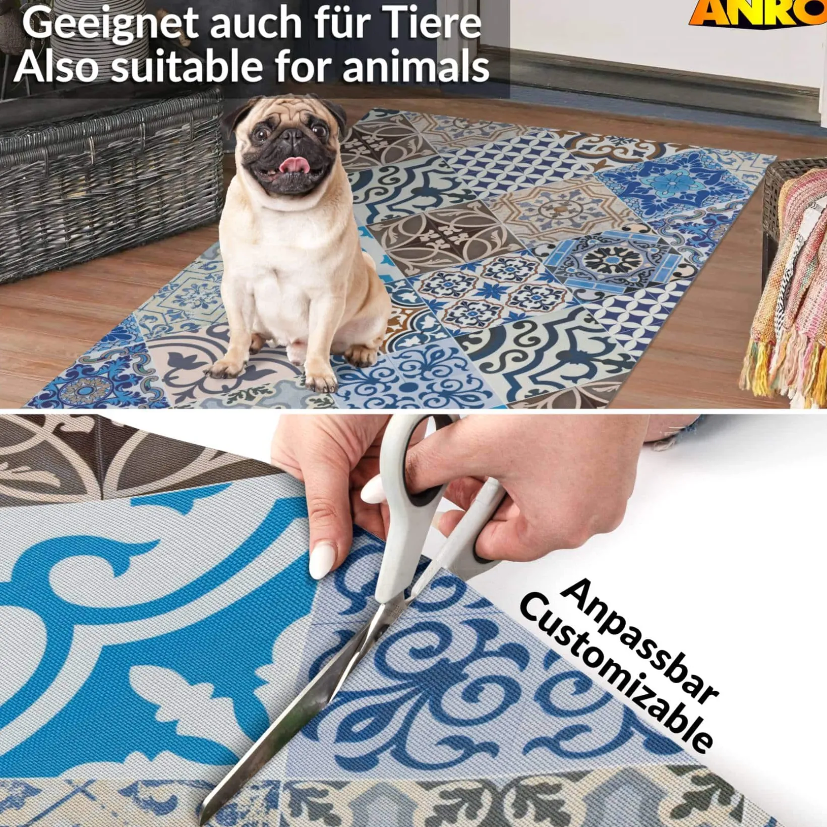 Küchenläufer abwaschbar Küchenteppich rutschfest Teppichläufer Läufer Flur pflegeleicht Porto Azul 52cm Breite