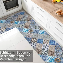 Küchenläufer abwaschbar Küchenteppich rutschfest Teppichläufer Läufer Flur pflegeleicht Porto Azul 52cm Breite