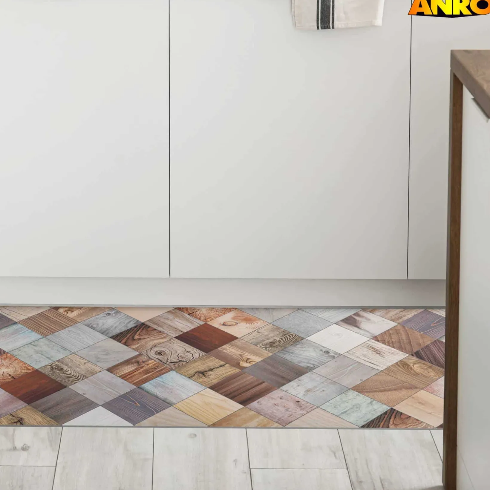Küchenläufer abwaschbar Küchenteppich rutschfest Teppichläufer Läufer Flur pflegeleicht Holz Patchwork 52cm Breite