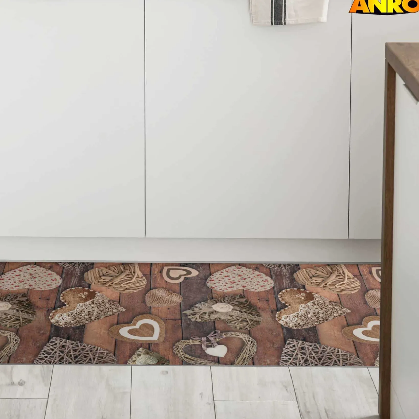 Küchenläufer abwaschbar Küchenteppich rutschfest Teppichläufer Läufer Flur pflegeleicht Holz Liebe 52cm Breite