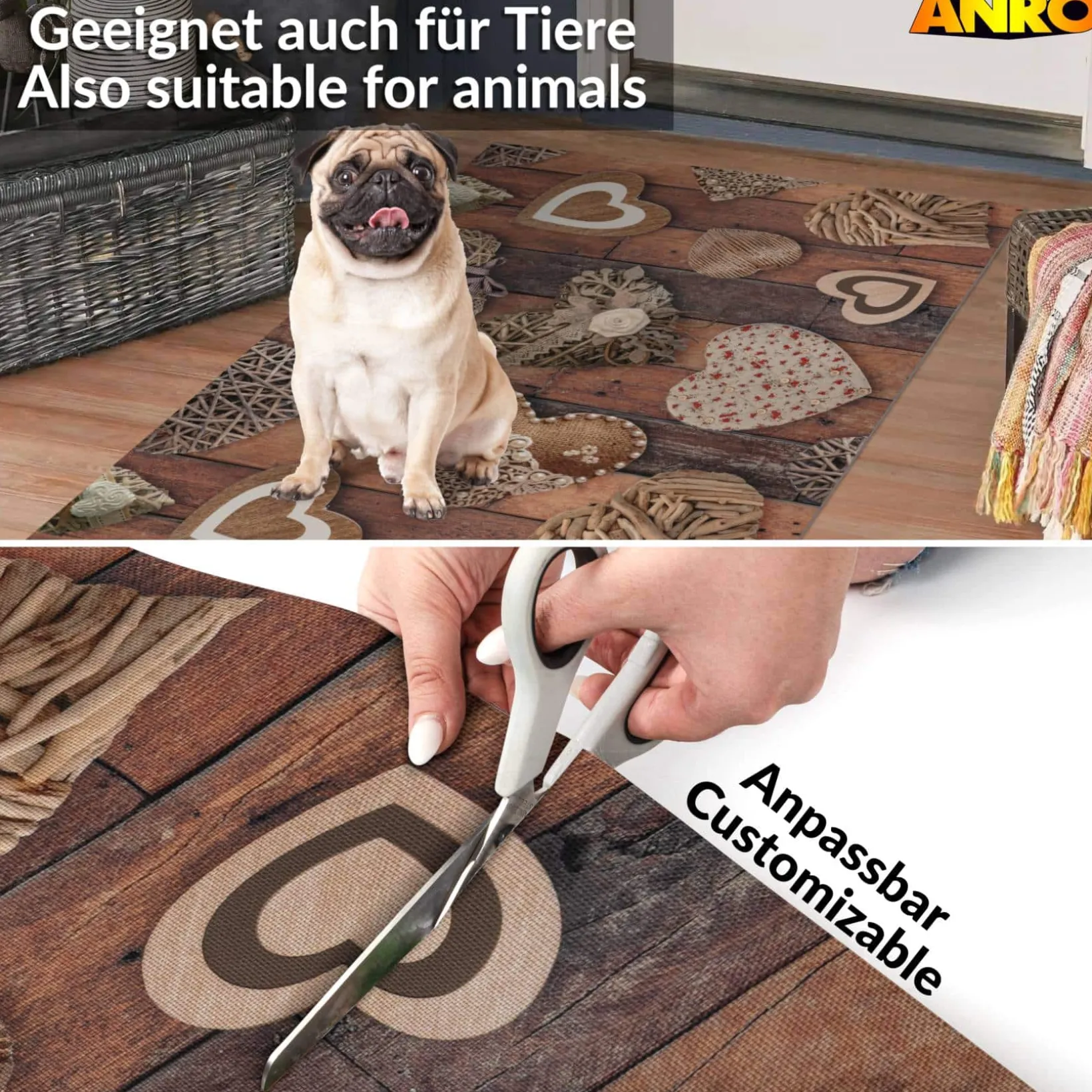 Küchenläufer abwaschbar Küchenteppich rutschfest Teppichläufer Läufer Flur pflegeleicht Holz Liebe 52cm Breite