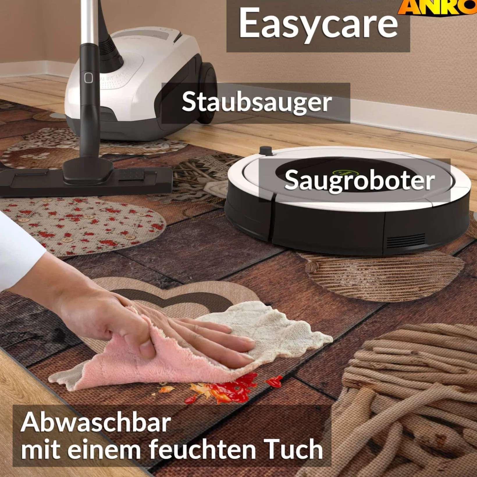 Küchenläufer abwaschbar Küchenteppich rutschfest Teppichläufer Läufer Flur pflegeleicht Holz Liebe 52cm Breite
