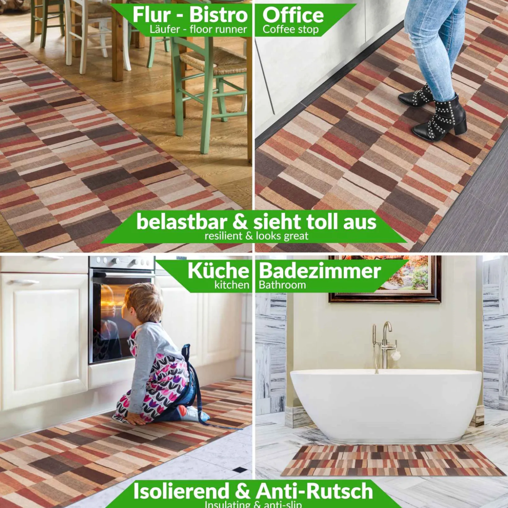 Küchenläufer abwaschbar Teppichläufer Flur Läufer Patchwork rutschfest Breite 65cm Meterware