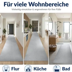 Küchenläufer Küchenteppich abwaschbar Grau Mikrofaser