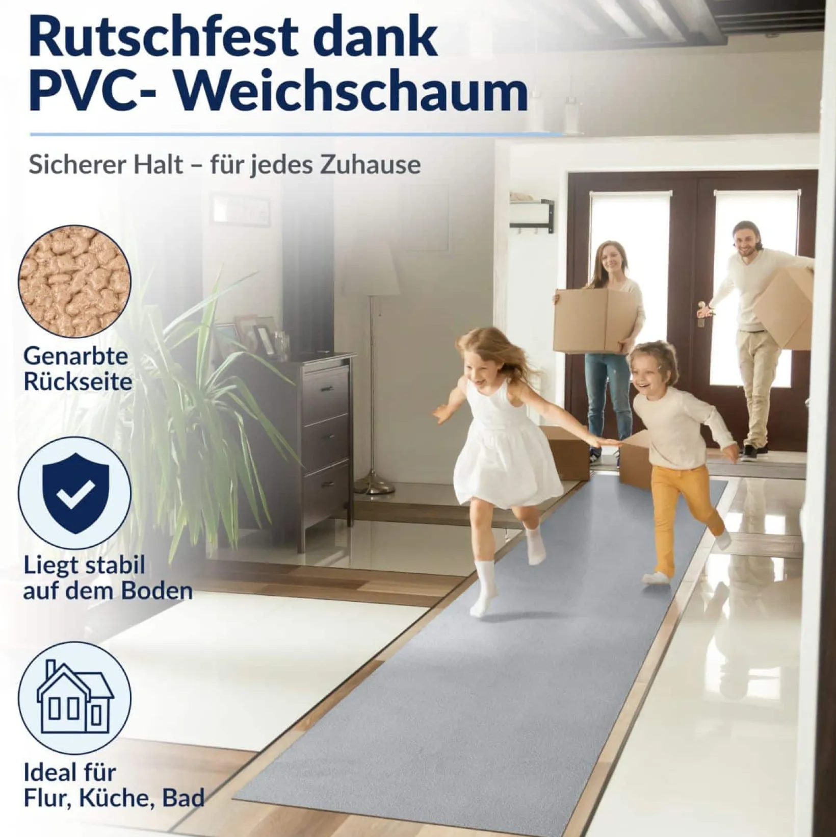 Küchenläufer Küchenteppich abwaschbar Grau Mikrofaser
