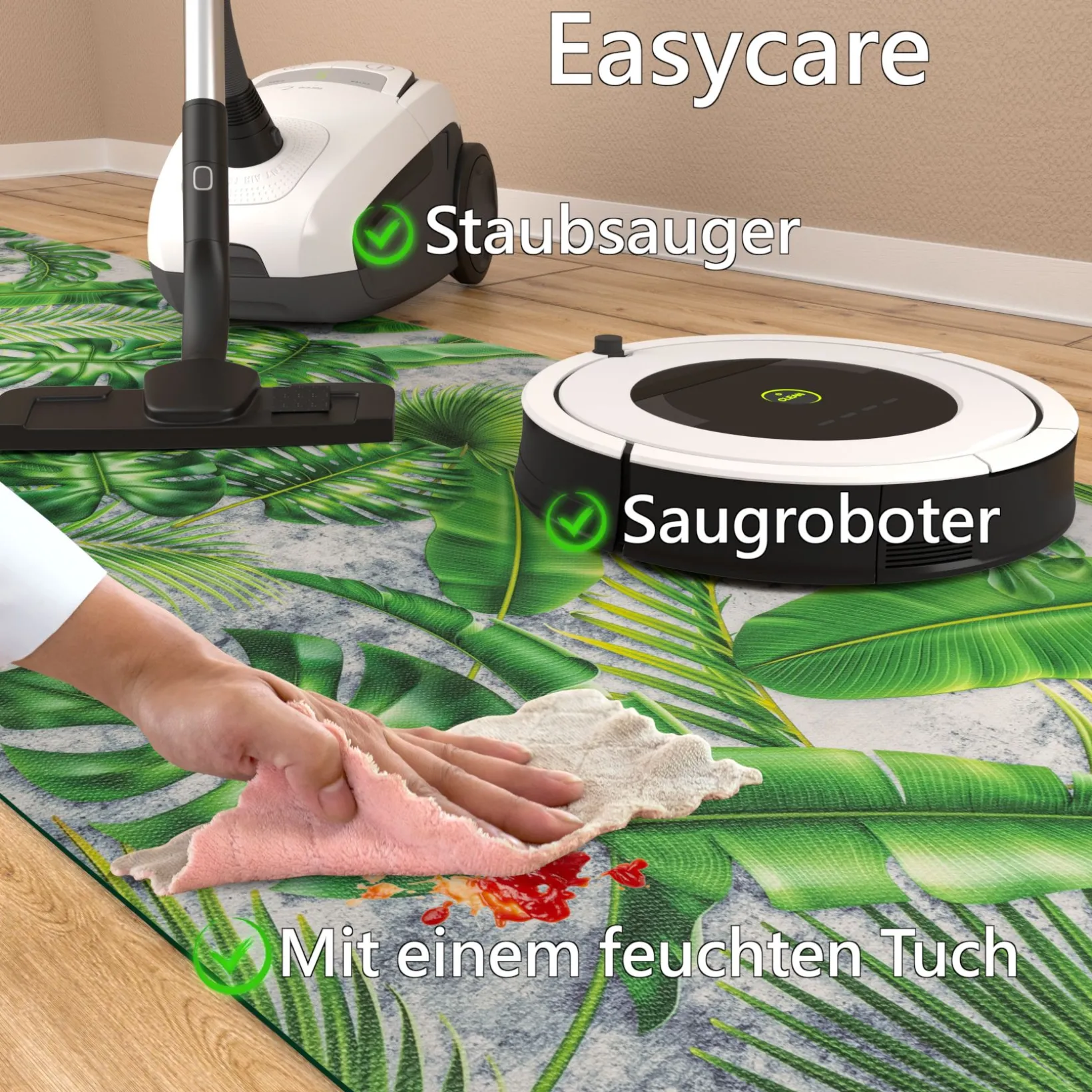 Küchenläufer Küchenteppich Flurteppich Palmenblätter Grün Teppichläufer Läufer rutschfest