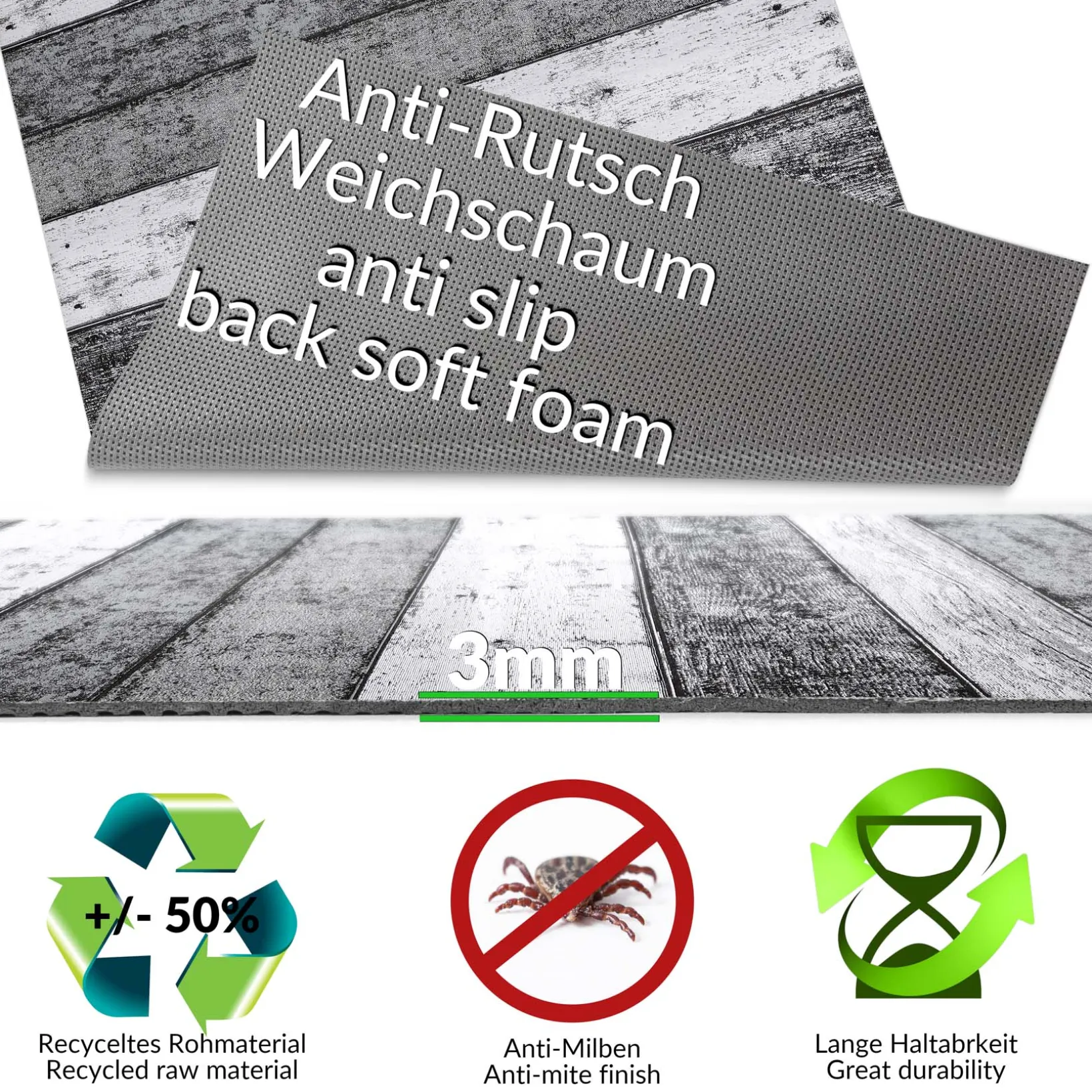 Küchenläufer Küchenteppich Läufer Flur Wood Industry Holz Grau