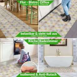 Küchenläufer Küchenteppich Läufer Flurteppich Mosaik Bunt Teppichläufer