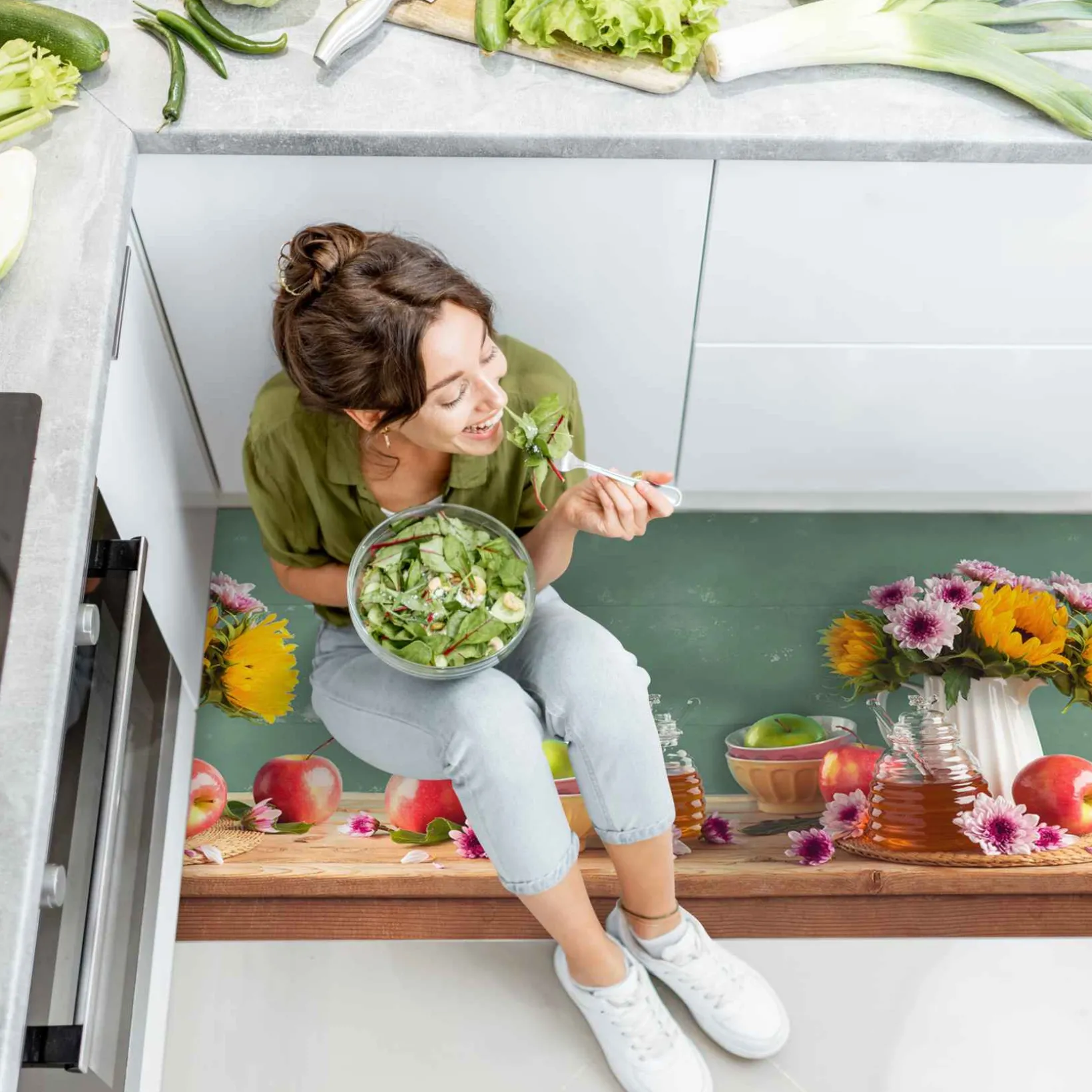 Küchenläufer Küchenteppich Läufer Flur Teppichläufer Blumen Frühling Mehrfarbig 50cm Breit