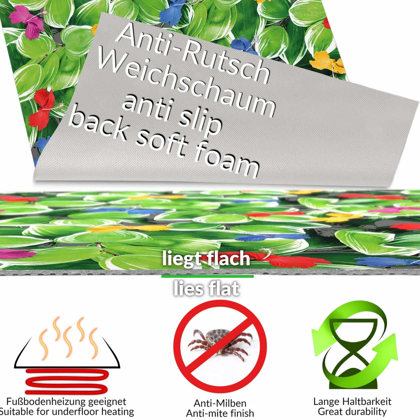 Küchenläufer Küchenteppich Läufer Flur Teppichläufer Fliesengarten Mehrfarbig 80cm Breit