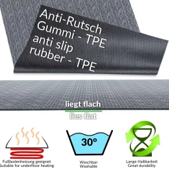 Küchenläufer Küchenteppich Läufer Flur 3-Schicht Premium Flechtoptik Grau