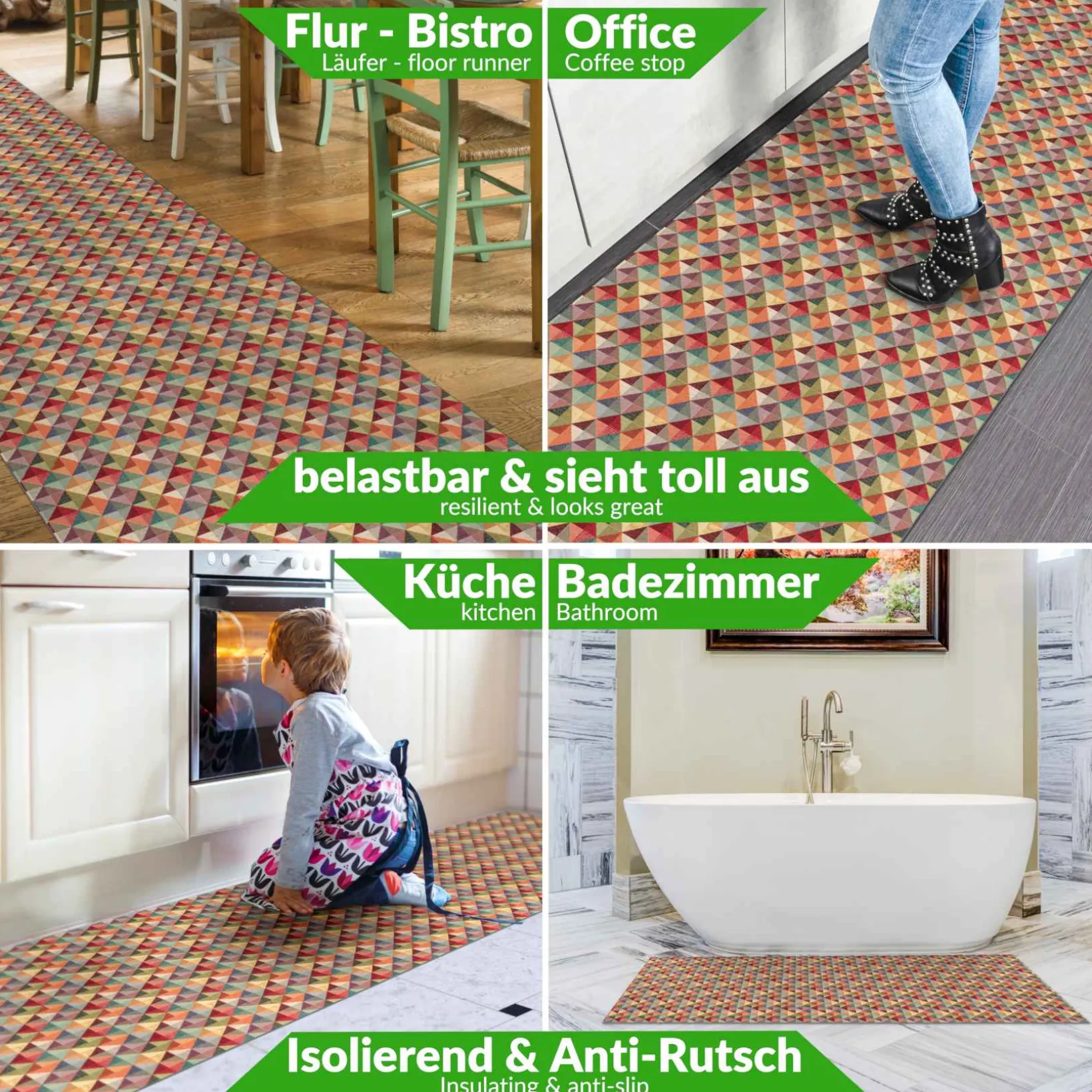 Küchenläufer Teppichläufer Flur Läufer rutschfest Rauten Breite 65cm Meterware