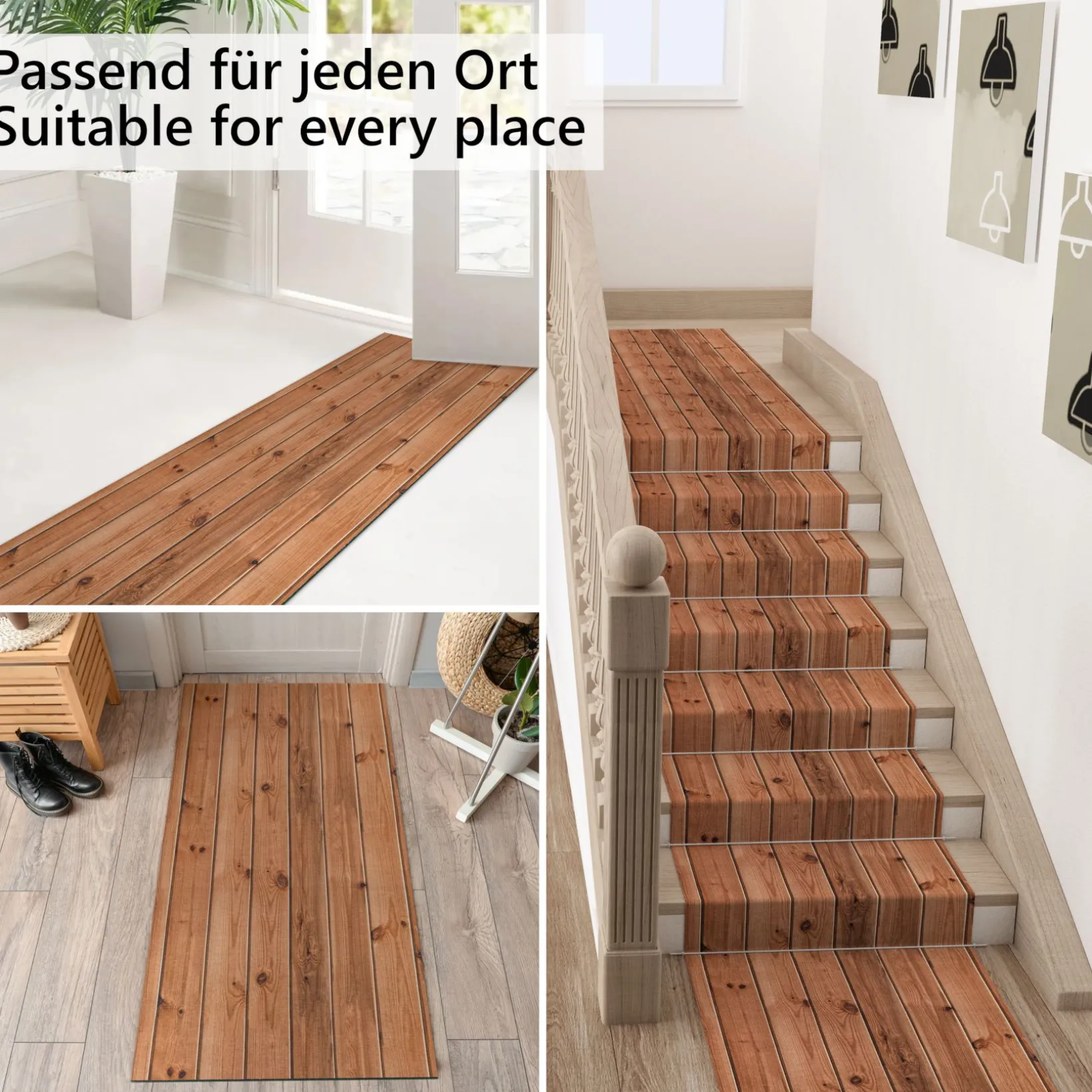 Küchenläufer Teppich Läufer Flurteppich waschbar rutschfest Holzoptik Braun Breite 65cm