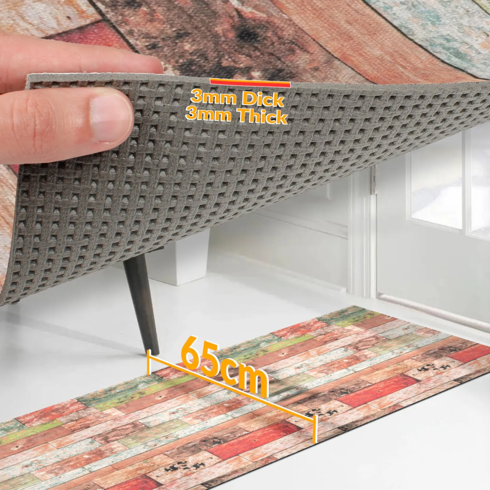 Küchenläufer Teppich Läufer Flurteppich waschbar rutschfest Holzoptik Breite 65cm