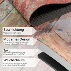 Küchenläufer Teppich Läufer Flurteppich waschbar rutschfest Holzoptik Breite 65cm