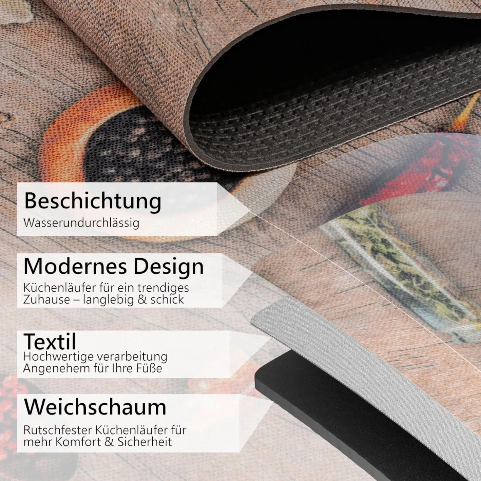 Küchenläufer Teppich Läufer Flurteppich waschbar rutschfest Spicy Breite 65cm