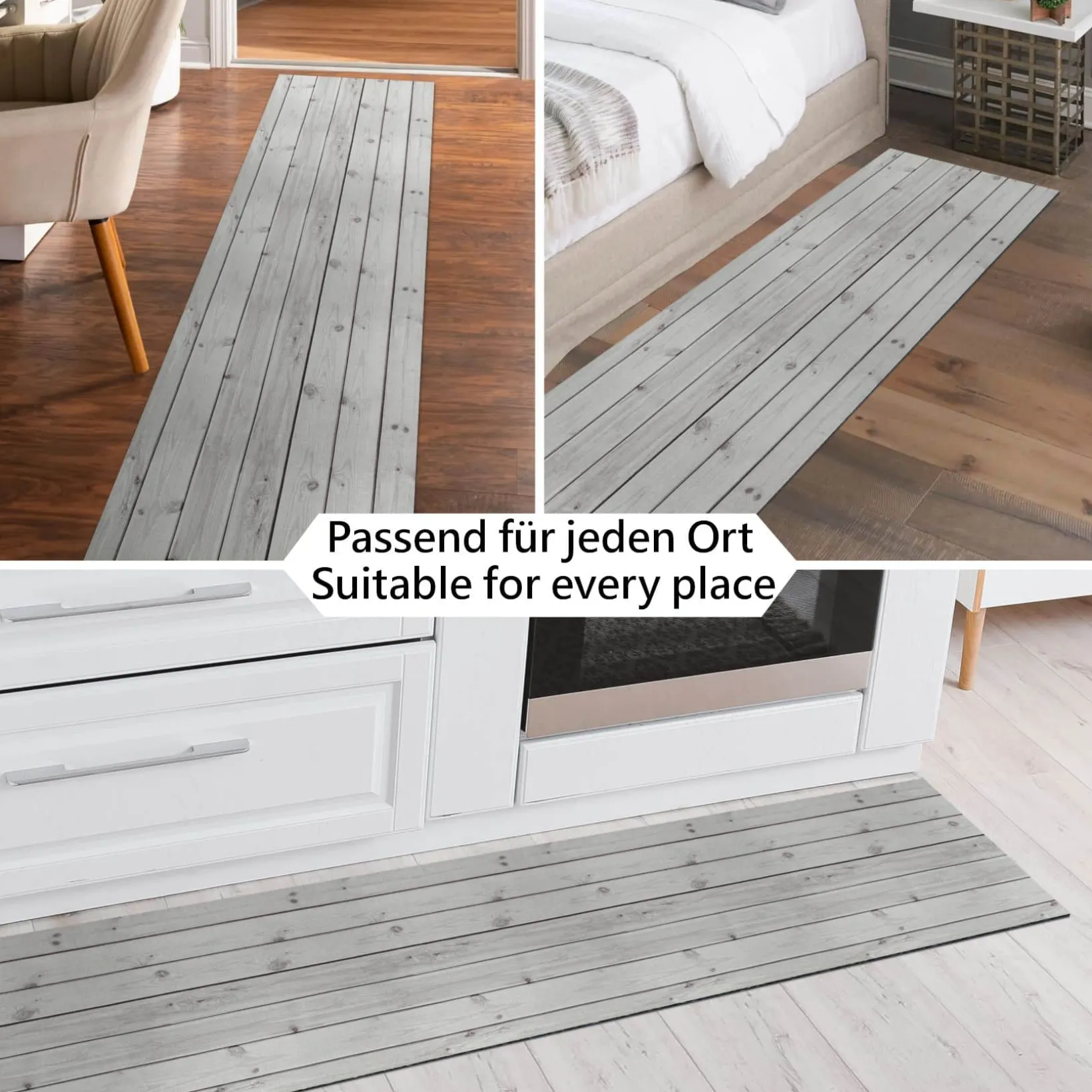 Küchenläufer Teppich Läufer Flurteppich waschbar rutschfest Holzoptik Grau Breite 65cm