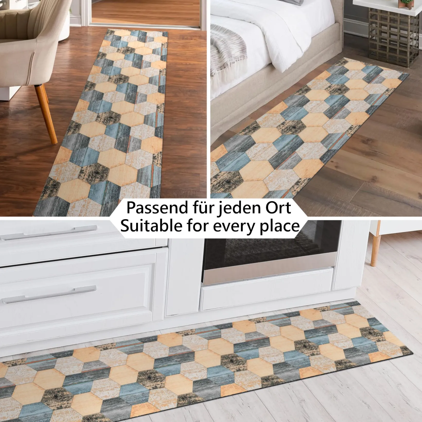 Küchenläufer Teppich Läufer Flurteppich waschbar rutschfest Modern Breite 65cm