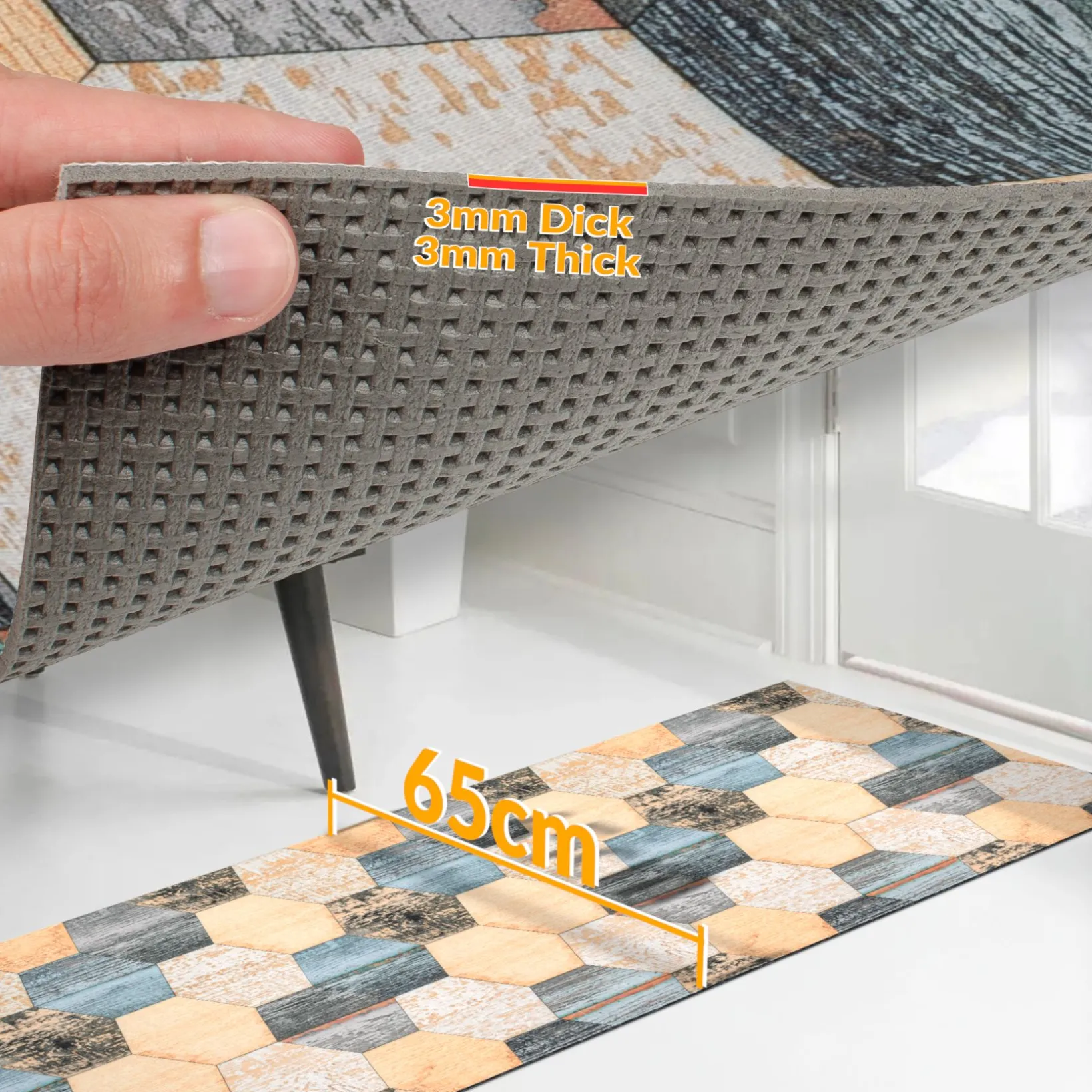 Küchenläufer Teppich Läufer Flurteppich waschbar rutschfest Modern Breite 65cm