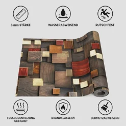Küchenläufer Teppichläufer Flur Läufer abwaschbar Küchenteppich rutschfest Holz Rot