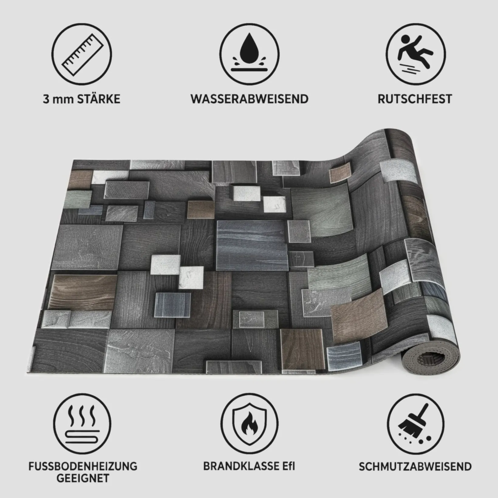 Küchenläufer Teppichläufer Flur Läufer abwaschbar Küchenteppich rutschfest Holz Grau