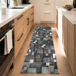 Küchenläufer Teppichläufer Flur Läufer abwaschbar Küchenteppich rutschfest Holz Grau